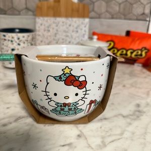Hello Kitty Christmas Ceramic Bowl With Chopsticks